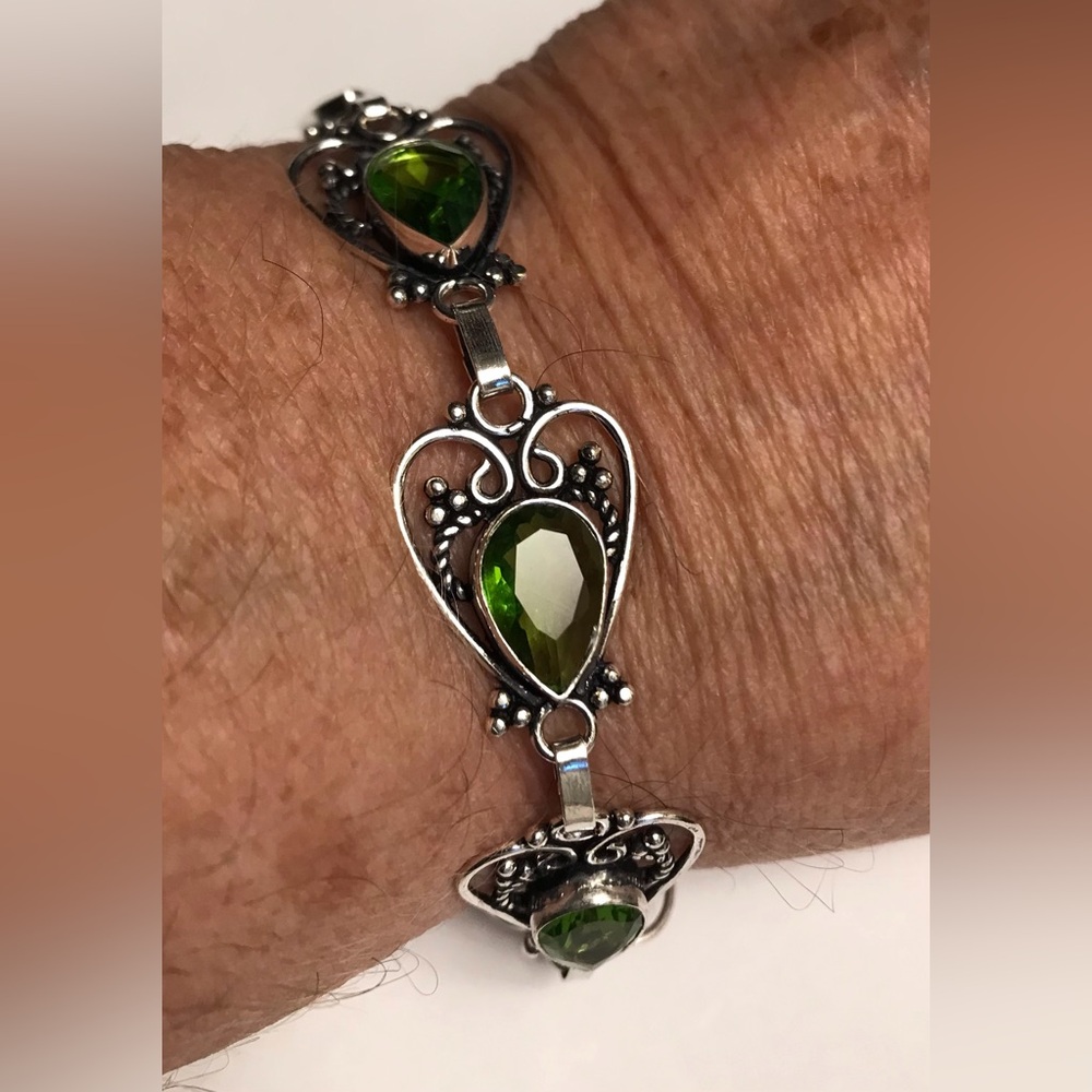 Peridot Stamped 925 Sterling Silver Bracelet
